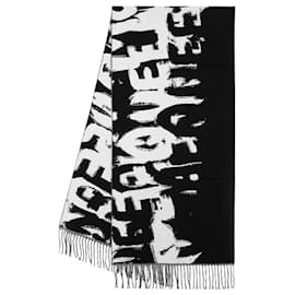 Alexander Mcqueen-Graffiti Biker Scarf in Black and Ivory Wool-Black