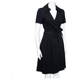 Diane Von Furstenberg-DvF Black Knit Hutton Short Sleeve Wrap Dress vintage-Black