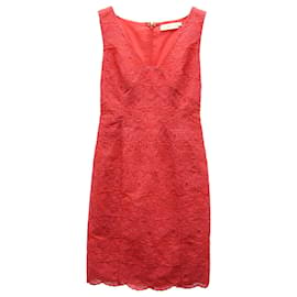 Tory Burch-Tory Burch Cameron Vestido decote em V sem mangas em poliéster coral-Coral