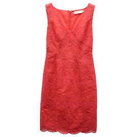 Tory Burch Cameron Vestido decote em V sem mangas em poliéster coral Coral