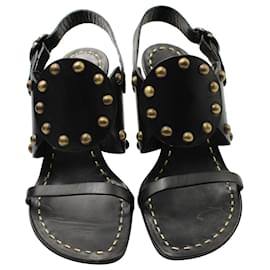 Céline-Celine Gold Studded High Heel Sandals in Black Leather-Black