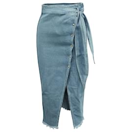 Nanushka-Nanushka Wrap Skirt in Light Blue Cotton Denim-Blue,Light blue