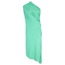 Ralph Lauren-Ralph Lauren Vestido Um Ombro drapeado em Seda Verde-Verde