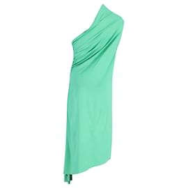 Ralph Lauren-Abito Ralph Lauren con drappeggio monospalla in seta verde-Verde