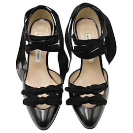 Manolo Blahnik-Manolo Blahnik Ankle Wrap Bow High Heel Sandals in Black Leather -Black
