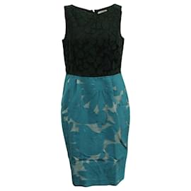 Max Mara-Max Mara Floral Color Block Midi Dress in Black and Blue Cotton -Other,Python print