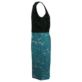 Max Mara-Max Mara Floral Color Block Midi Dress in Black and Blue Cotton -Multiple colors