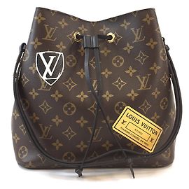 Louis Vuitton Neo Noe World Tour Tote Black Leather Monogram Canvas Brown