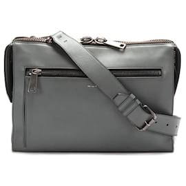 Fendi-Leather Messenger Bag-Grey