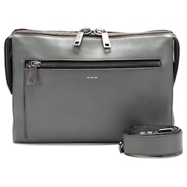 Fendi-Leather Messenger Bag-Grey