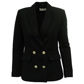 Sandro Paris Double-Breasted Jacket in Black Cotton Black