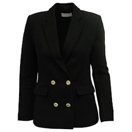 Sandro-Sandro Paris Double-Breasted Jacket in Black Cotton-Black
