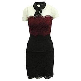 Sandro-Sandro Paris Tri-Tone Lace Dress in Black/Red/White Nylon-Black