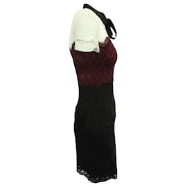 Sandro-Sandro Paris Tri-Tone Lace Dress in Black/Red/White Nylon-Black