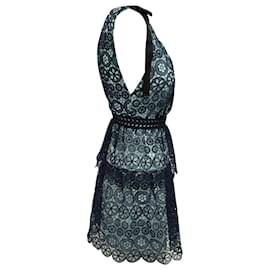 Self portrait-Self-Portrait Bow-Detailed Tiered Guipure Lace Dress in Blue Polyester-Blue
