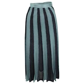Sandro-Sandro Paris Striped Paneled Skirt in Blue Polyester-Blue
