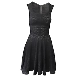 Alaïa-Alaia Textured Fit and Flare Dress in Black Viscose -Black