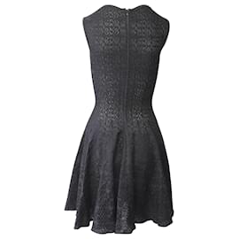 Alaïa-Alaia Textured Fit and Flare Dress in Black Viscose -Black