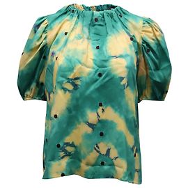 Blusa Ulla Johnson Isolda Tie Dye & Texture Dot em seda verde Verde