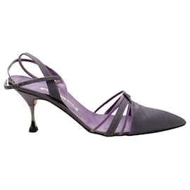 Manolo Blahnik-Manolo Blahnik Zapatos de salón con puntera puntiaguda y tacón bajo en algodón violeta-Púrpura