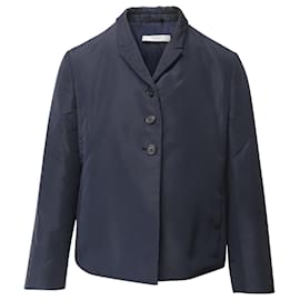 Prada-Prada Front Button Collared Jacket in Navy Blue Silk-Navy blue