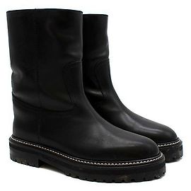 Jimmy Choo Black Leather Yari Flat Boots Black