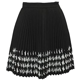 Msgm-MSGM Houndstooth Pleated Laser Cut Skirt in Black Polyester-Black