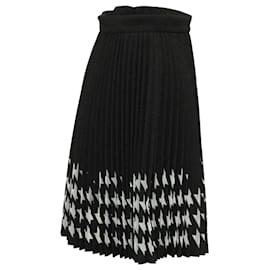 Msgm-MSGM Houndstooth Pleated Laser Cut Skirt in Black Polyester-Black