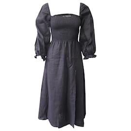 Reformation-Reformation Gitane Midi Dress in Black Linen -Black