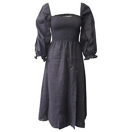 Reformation Gitane Midikleid aus schwarzem Leinen Schwarz