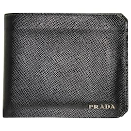 Prada-Prada Saffiano Bifold Wallet aus schwarzem Leder-Schwarz