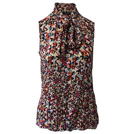 Joseph Blouse sans manches à col lavallière en satin de soie multicolore Multicolore