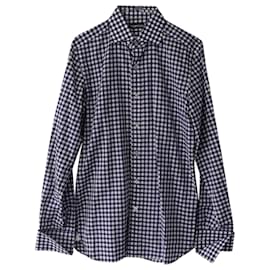 Tom Ford-Tom Ford Checked Shirt in Blue Cotton-Blue