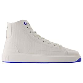 Balmain-B Court High Top-Calf Embossed Monogram in White Leather-White