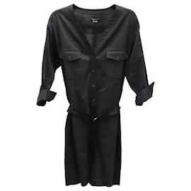 Theory-Theory Button-down Romper in Black Linen-Black