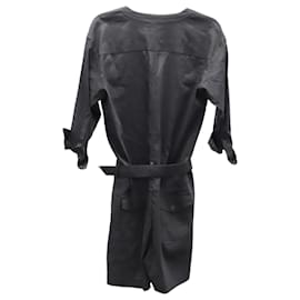 Theory-Theory Button-down Romper in Black Linen-Black