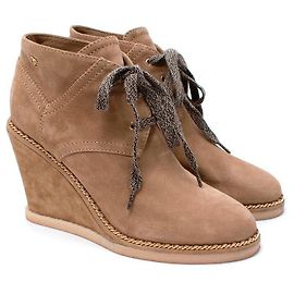 Bottines compensées à lacets en daim marron sable Chanel Marron Beige