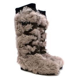 Marni Beige Shearling and Khaki Strap Long Boots Beige