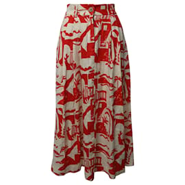 Autre Marque-Mara Hoffman Tulay Printed Maxi Skirt in Red and Cream Hemp-Other