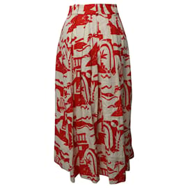 Autre Marque-Mara Hoffman Tulay Printed Maxi Skirt in Red and Cream Hemp-Other