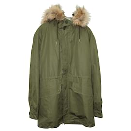 Sandro-Sandro Paris Faux Fur-trimmed Parka in Army Green Cotton-Green