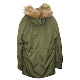 Sandro-Sandro Paris Faux Fur-trimmed Parka in Army Green Cotton-Green