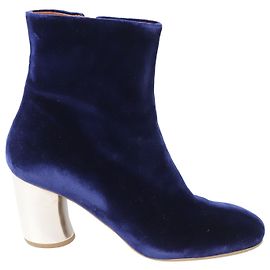 Botines Tacón Plateado Terciopelo Azul Proenza Schouler Azul