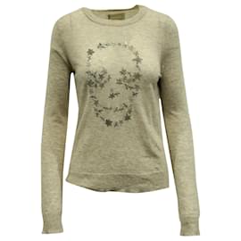 Zadig & Voltaire-Zadig & Voltaire Shimmer Skull Long Sleeve Sweatshirt in Beige Cashmere -Beige