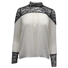 Alice + Olivia Alice & Olivia Bouquet Spitzenbluse aus weißer Seide Weiß