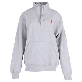 Ami Paris Sweat Ami de Coeur Zippé en Coton Gris Gris
