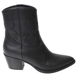 Valentino Garavani Botas vaqueras con punta en punta bordadas en cuero negro de Valentino Negro
