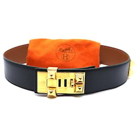 Hermès-Hermès Black Gold CDC Collier De Chien Stud Belt Size 65-Black