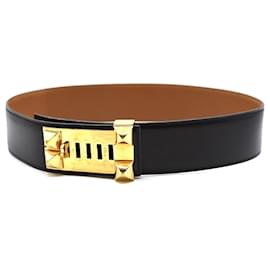 Hermès-Hermès Black Gold CDC Collier De Chien Stud Belt Size 65-Black