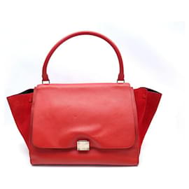 Céline-CELINE TRAPEZE MEDIUM MODEL HANDBAG IN RED LEATHER HAND BAG-Red
